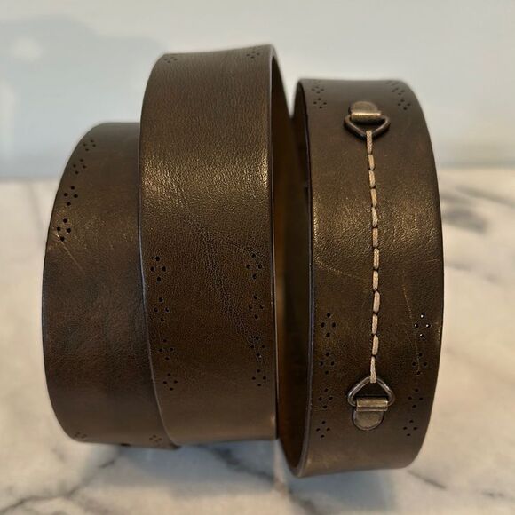 Allen Edmonds Men's Dark Brown Leather Belt detailed edges sz 44 Italy - Picture 5 of 13